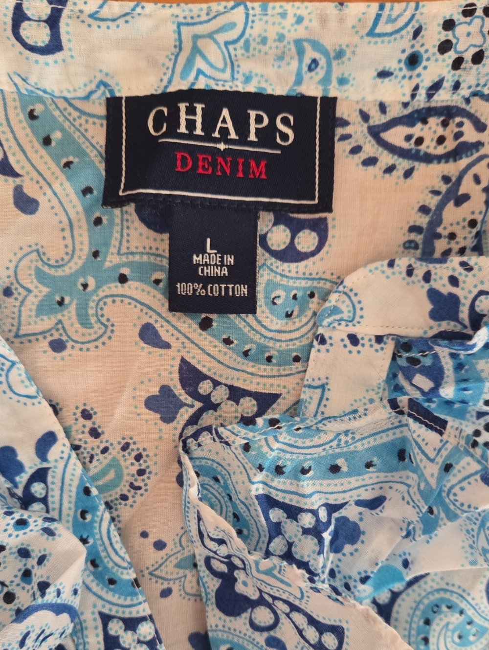 Chaps Blue and White Paisley Cotton Top - Picture 4 of 5